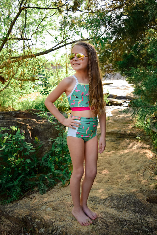 Narwhal 2-piece swimsuit. Pieced top and bottoms for colour blocking fun.