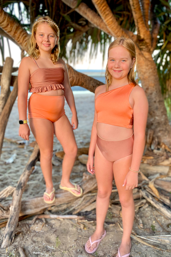 Pike and Minnow bathing suits in solid colour blocking from Sofiona Designs.