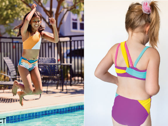 Crop colour block bathing suit/swimsuit with fun back straps.