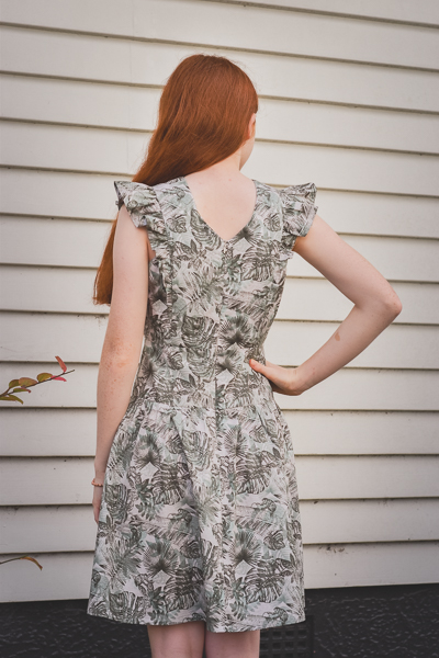 The Miss Forest Fern add-on with the short length gathered skirt and V back option.