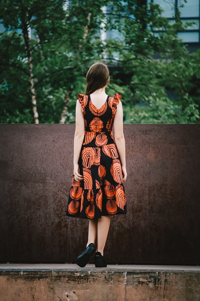 The Miss Forest Fern add-on with the midi length gathered skirt and circle flounce sleeve.