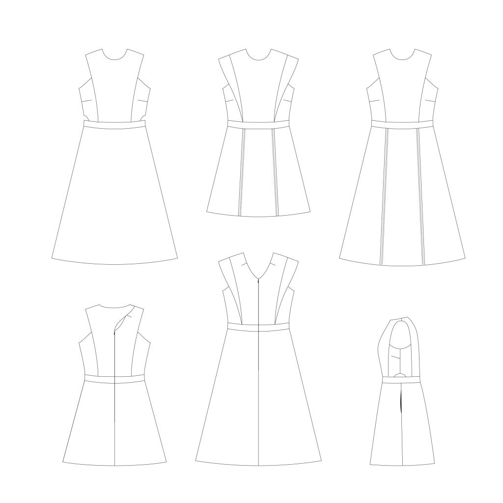 Line drawings for the Miss Forest dress from Sofiona Designs.
