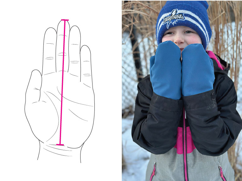 Basic winter mitt sewing pattern and where to measure for sizing.