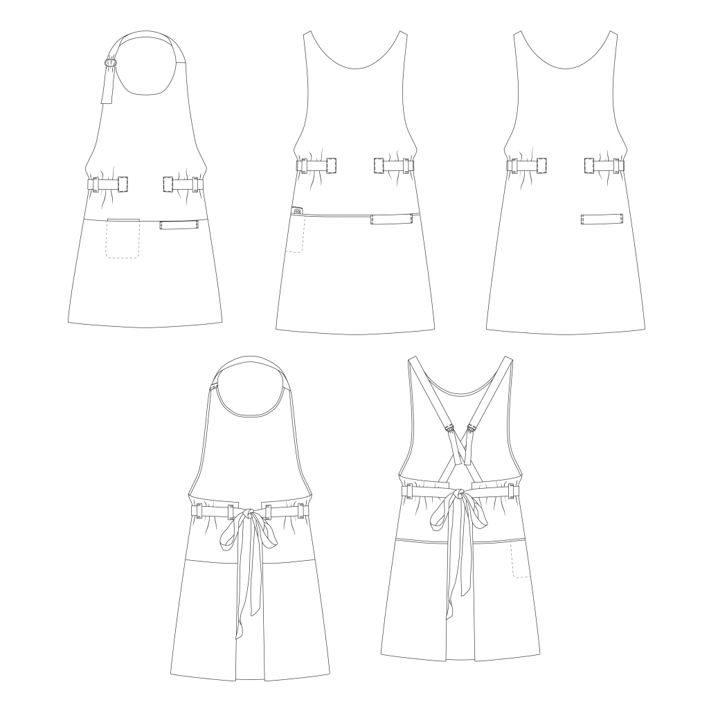 Line drawings for the Poppy pattern in sizes XXS-XL by Sofiona Designs.