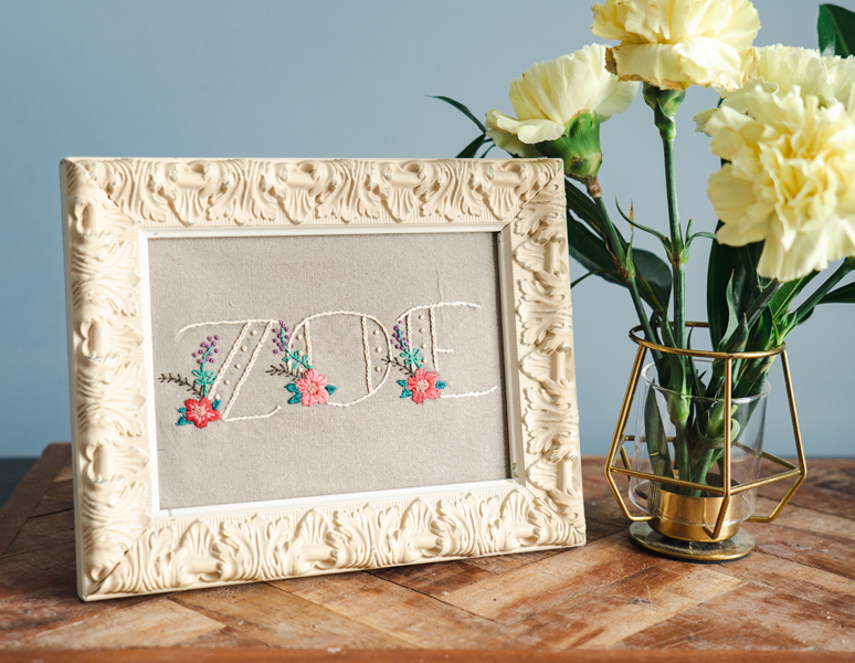 framed Love Letters hand embroidery
